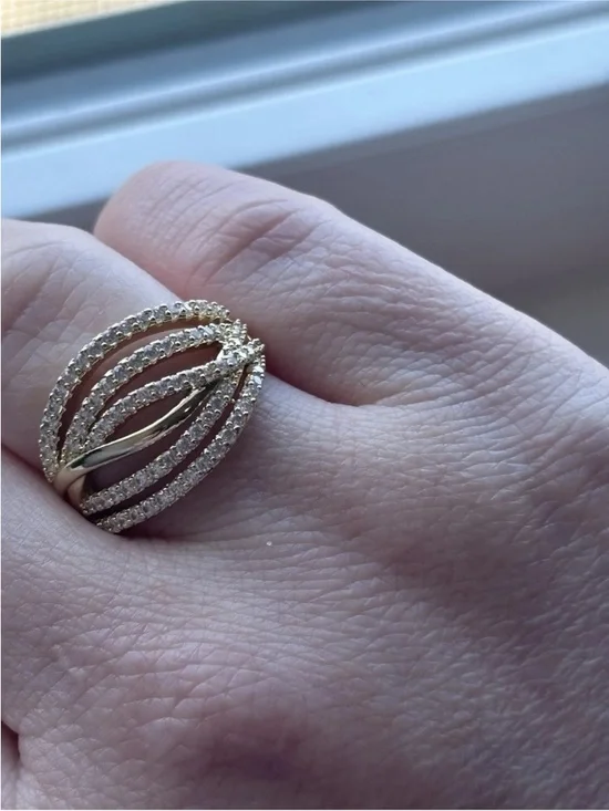 Gold Plated Multi Band Pave CZ Ring Size 6 Layered Wrap Statement Ring - Picture 9 of 11